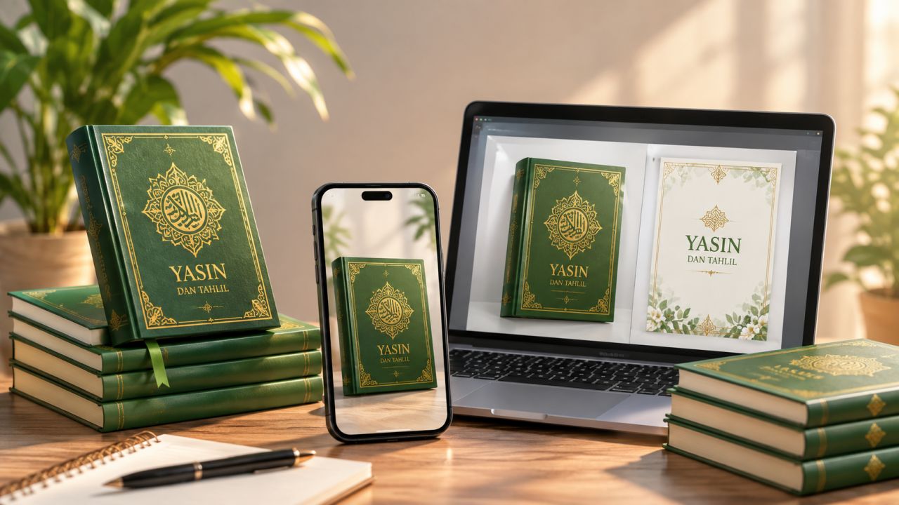 Contoh proses custom desain buku Yasin via WhatsApp
